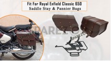 Fit For Royal Enfield Classic 650 Brown Color Bags With Saddle Stay Mounting - SPAREZO Fit For Royal Enfield Classic 650 Brown Color Bags With Saddle Stay Mounting - SPAREZO